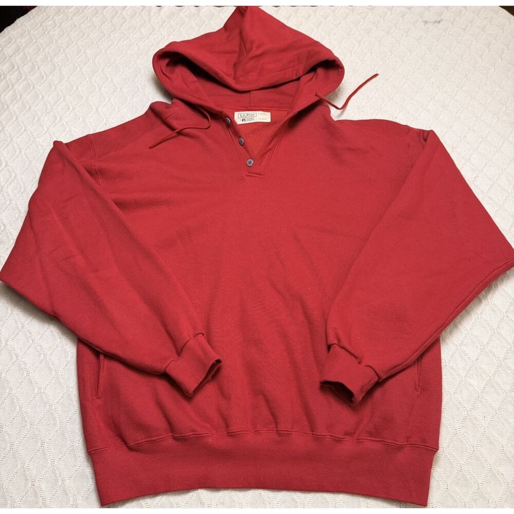 VINTAGE 90s L.L. Bean x Russell Athletic Hoodie - Red Button Henley XXL